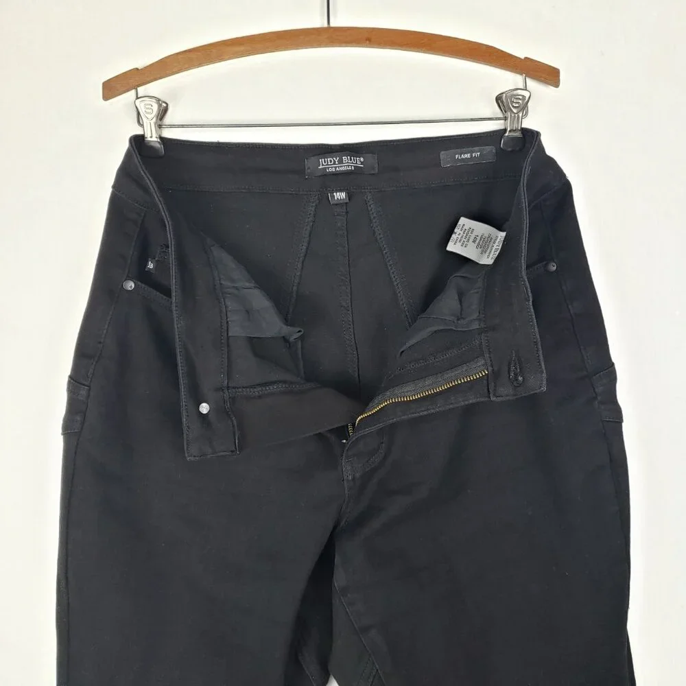 Judy Blue High Waist Star Back Seam Black Flare Denim Jeans 88958 Womens 14W - Picture 6 of 10